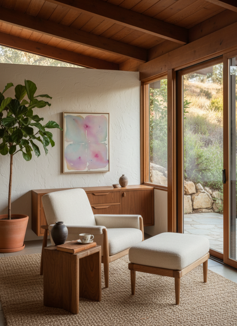 blue hour abstract painting mid century modern house